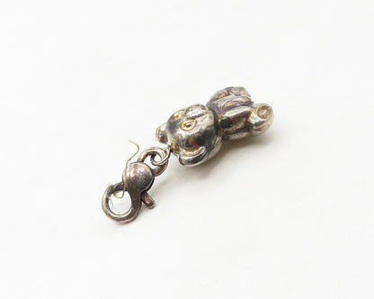 925 Sterling Silver  Vintage Dark Tone Teddy Bear Hollow Pendant  PT13749