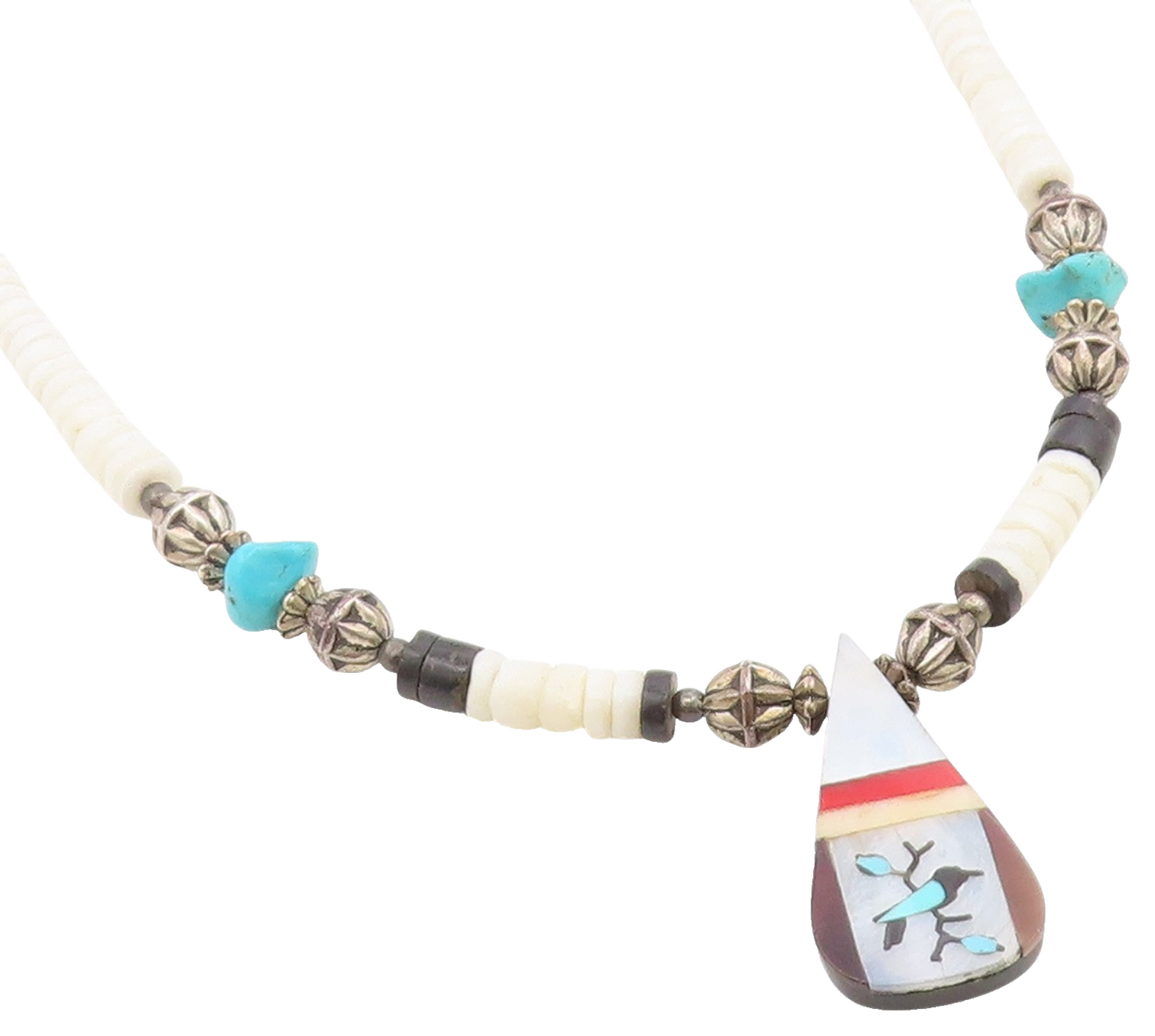 925 Sterling Silver Vintage Necklace SOUTHWESTERN Multi Gemstone Chain  NE4924