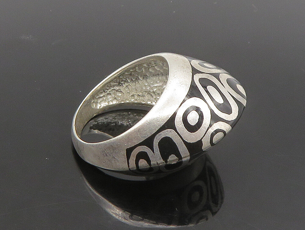 FLLI MENEGATTI 925 Silver  Vintage Black Enamel Dome Band Ring Sz 6  RG24019