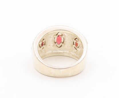 925 Sterling Silver Vintage Ring Swirly Carved Marquise Cut Garnet Sz 7  RG31834