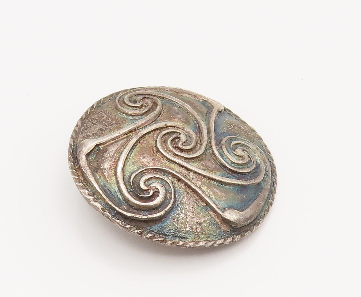 FRENCH QUARTER FESTIVAL 925 Silver  Vintage Carved Spirals Brooch Pin  BP10172