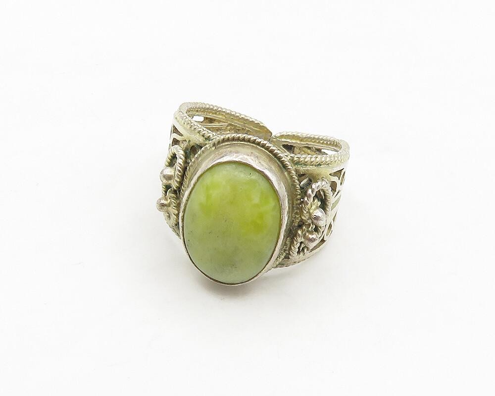 MIDDLE EAST 925 Silver  Vintage Cabochon Serpentine Cocktail Ring Sz 7 RG17699