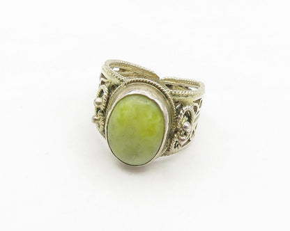 MIDDLE EAST 925 Silver  Vintage Cabochon Serpentine Cocktail Ring Sz 7 RG17699