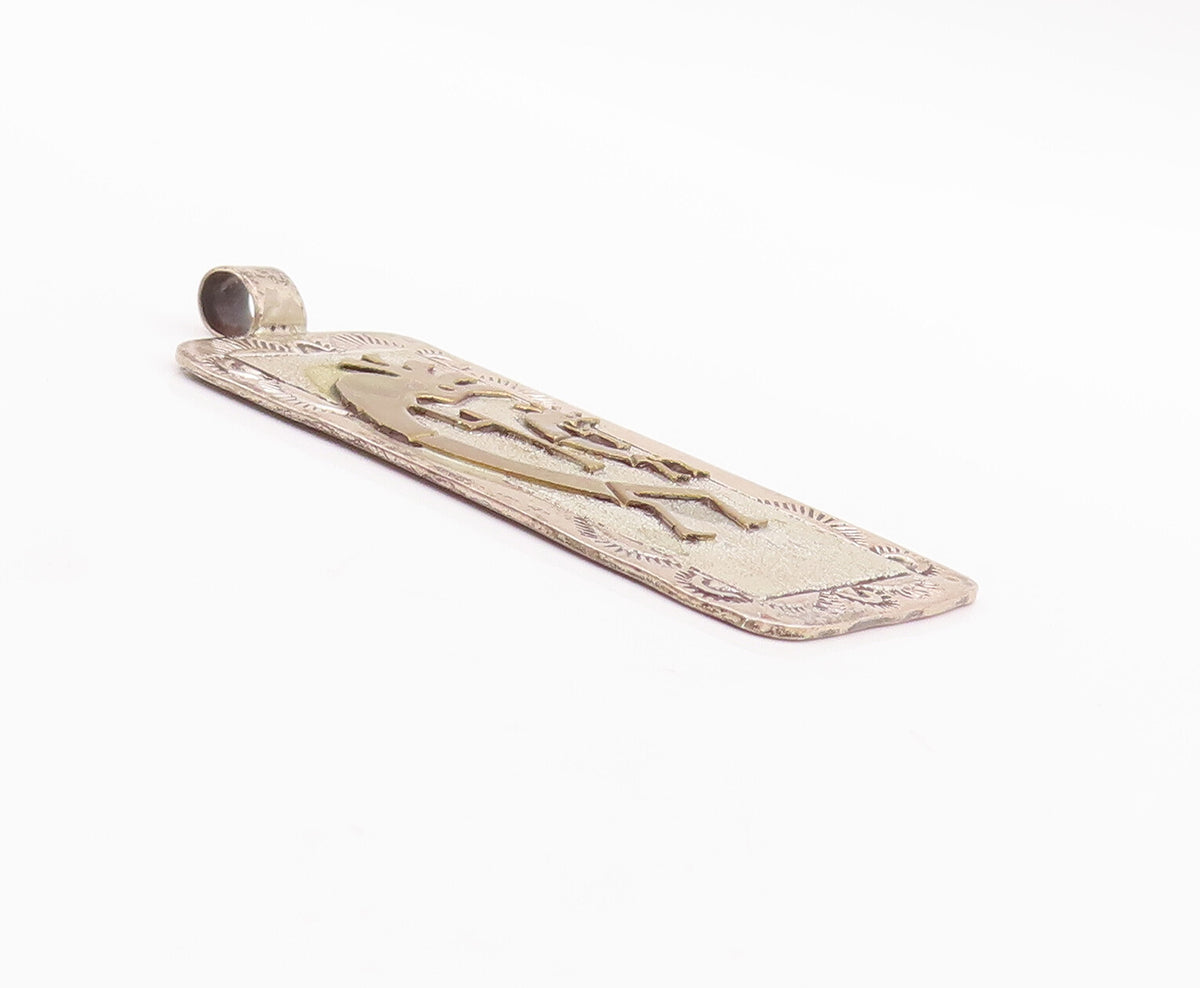 925 Sterling Silver Vintage Pendant NAVAJO Carved Trible Man Frame  PT23210