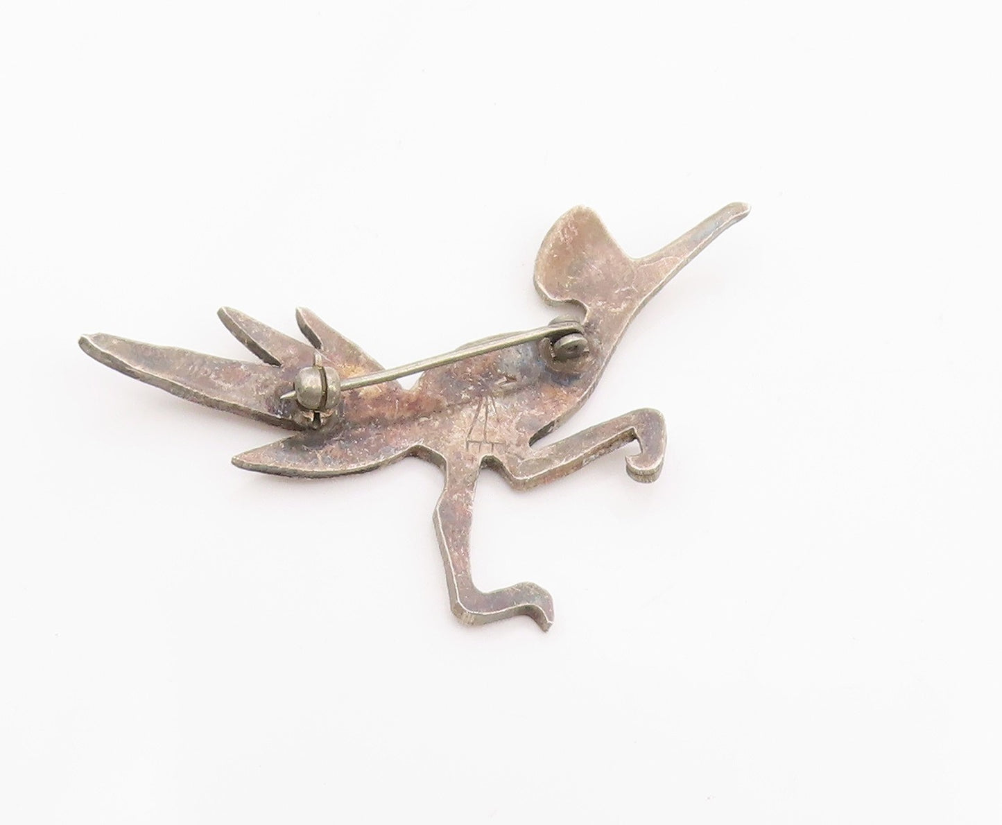 925 Sterling Silver Vintage Brooch Pin NAVAJO ZUNI Etched Roadrunner  BP12344