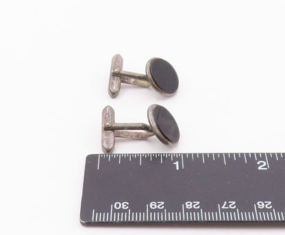 925 Sterling Silver  Vintage Minimalist Round Black Onyx Cuff Links  TR3441