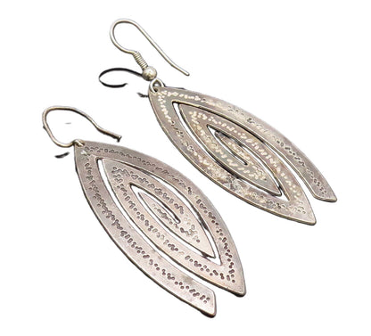 925 Sterling Silver  Vintage Dented Spiral Eye Dangling Earrings  EG12770