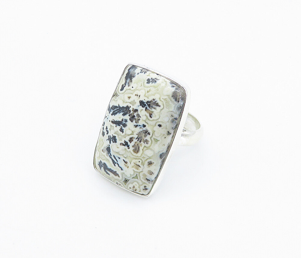 925 Sterling Silver Cabochon Cut Spotted Jasper Cocktail Ring Sz 7 RG8509
