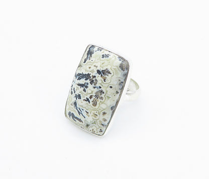 925 Sterling Silver Cabochon Cut Spotted Jasper Cocktail Ring Sz 7 RG8509