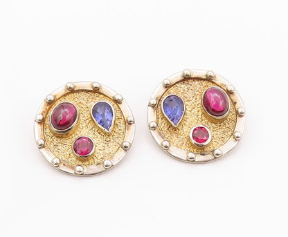 925 Sterling Silver Vintage Earrings Gold Plated Designer Gemstones  EG13489