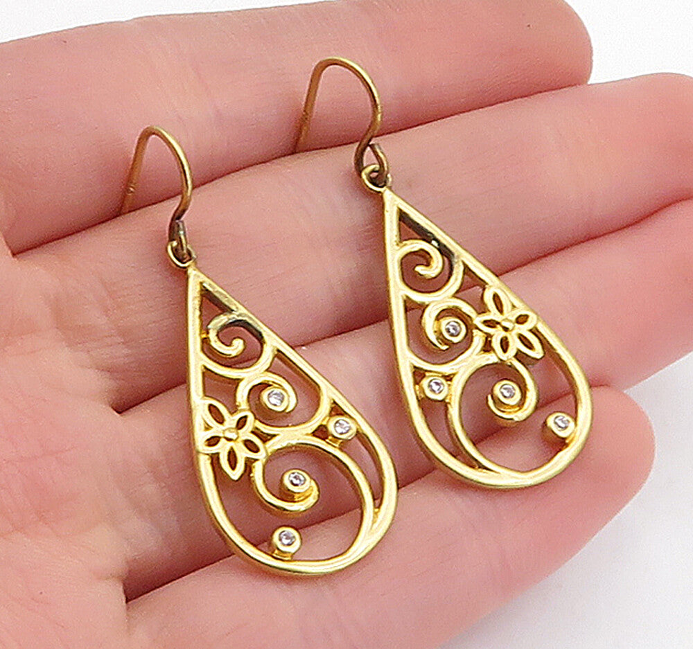 925 Sterling Silver  Topaz Gold Plated Open Swirl Tear Drop Earrings  EG2338
