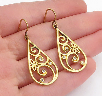 925 Sterling Silver  Topaz Gold Plated Open Swirl Tear Drop Earrings  EG2338