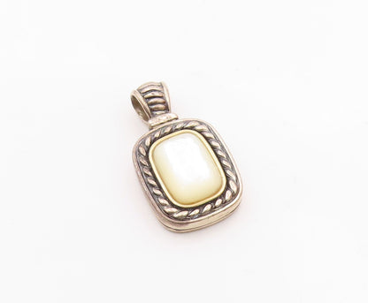 925 Sterling Silver & 14K GOLD  Vintage Mother Of Pearl Twist Pendant  PT18568