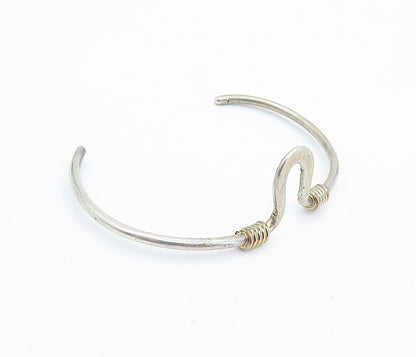 925 Sterling Silver Vintage Two Tone Wrapped Detail Cuff Bracelet BT3075