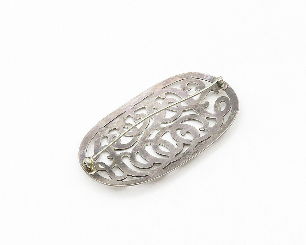 925 Sterling Silver  Vintage Smooth Dark Tone Cutout Swirl Brooch Pin  BP6810