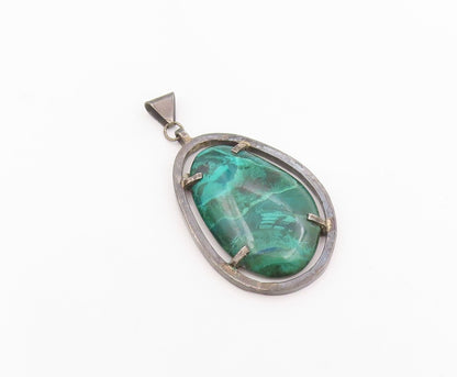 925 Sterling Silver Vintage Pendant Modernist Cabochon Malachite Drop  PT26251