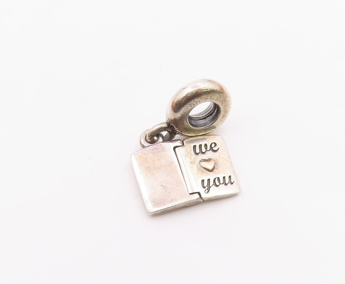 PANDORA 925 Silver & 14K GOLD  Vintage We Love You Card Motif Pendant  PT17863