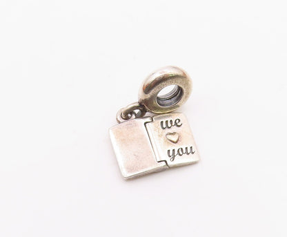 PANDORA 925 Silver & 14K GOLD  Vintage We Love You Card Motif Pendant  PT17863