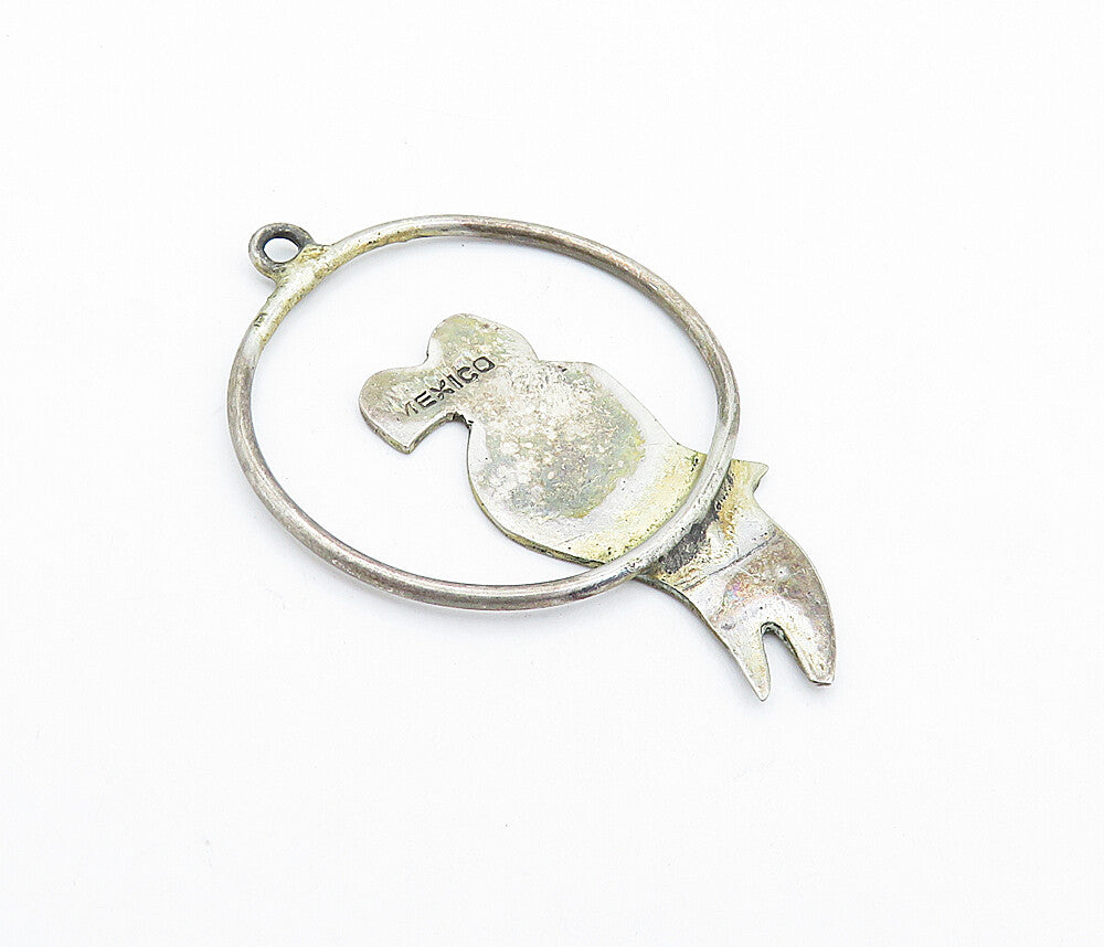 MEXICO 925 Sterling Silver  Vintage Enamel Detail Toucan Bird Pendant  PT4328