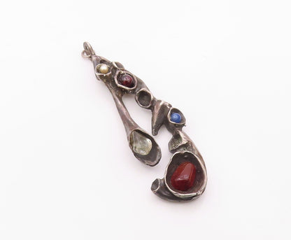 925 Silver  Vintage Amber Garnet & Pearl Brutalist Heavy Large Pendant PT19280