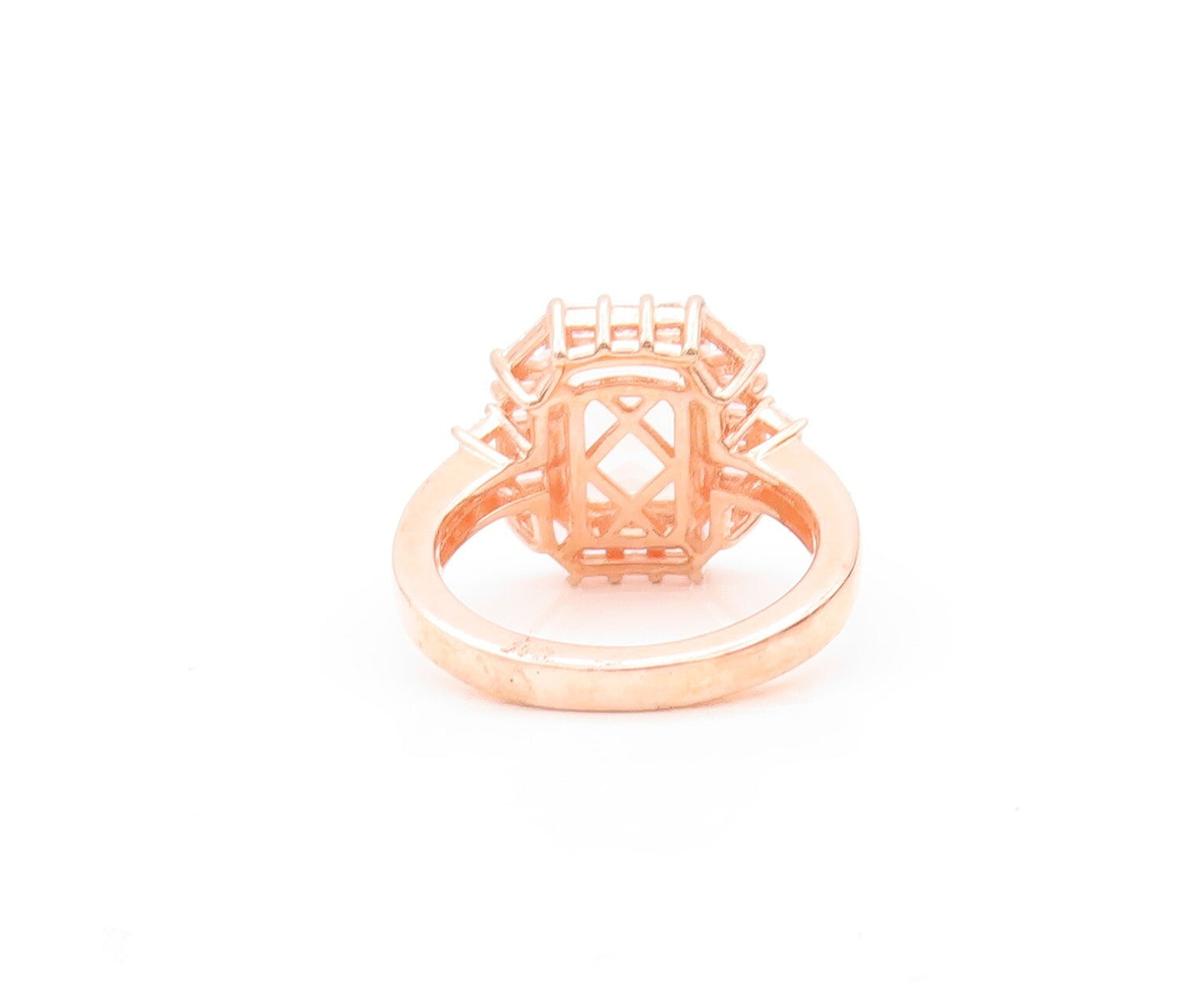 925 Sterling Silver Vintage Ring Rose Gold Plated Morganite & CZ  Sz 7  RG30481