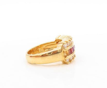 925 Sterling Silver Vintage Ring Gold Plated Square & Round CZ  Sz 6  RG31060