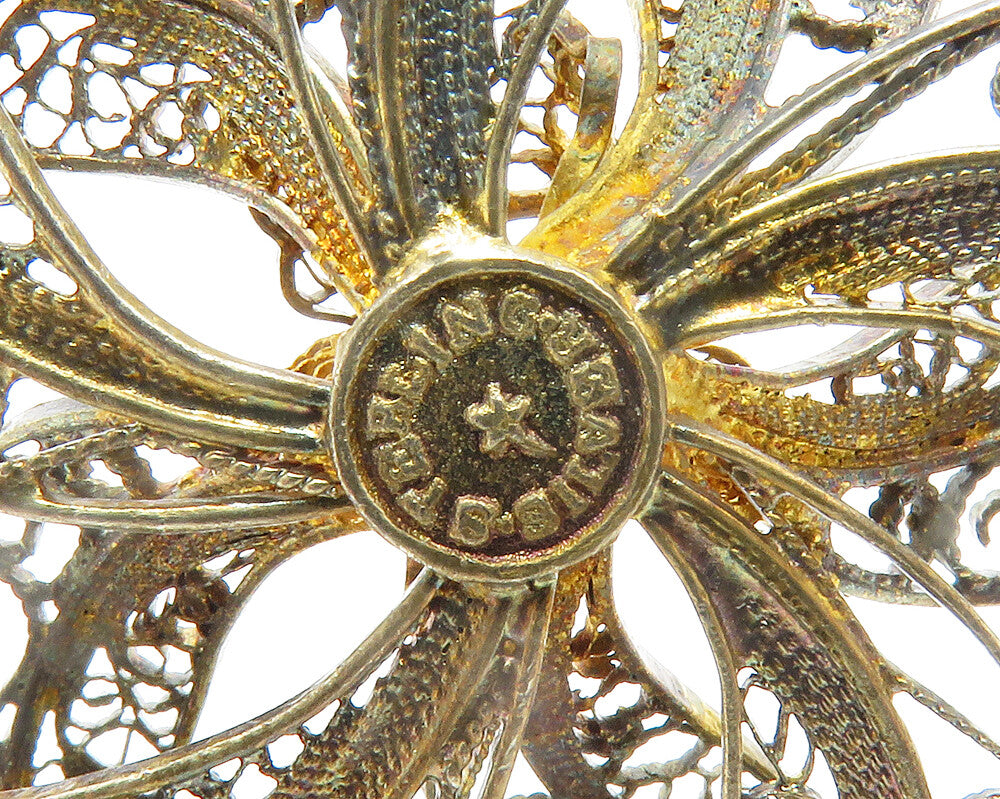 925 Sterling Silver  Vintage Swirl Filigree Flower Ribbon Brooch Pin  BP5485