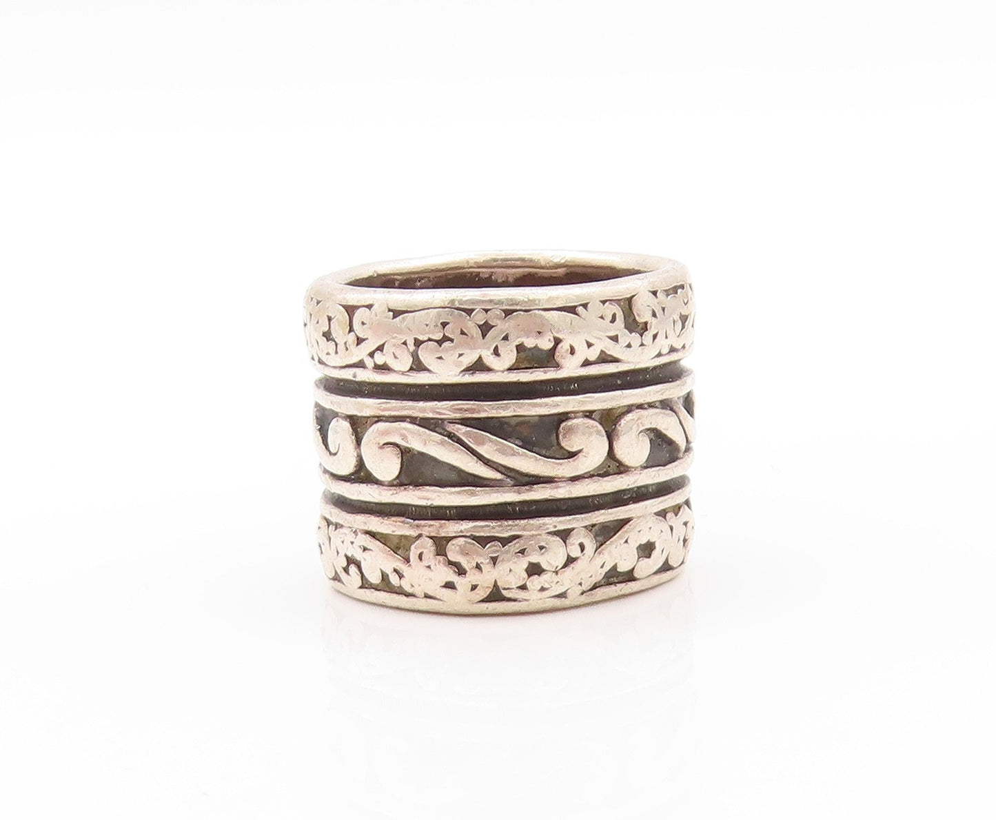 925 Sterling Silver Vintage Ring Large Swirly Design Carved  Sz 5  RG32700