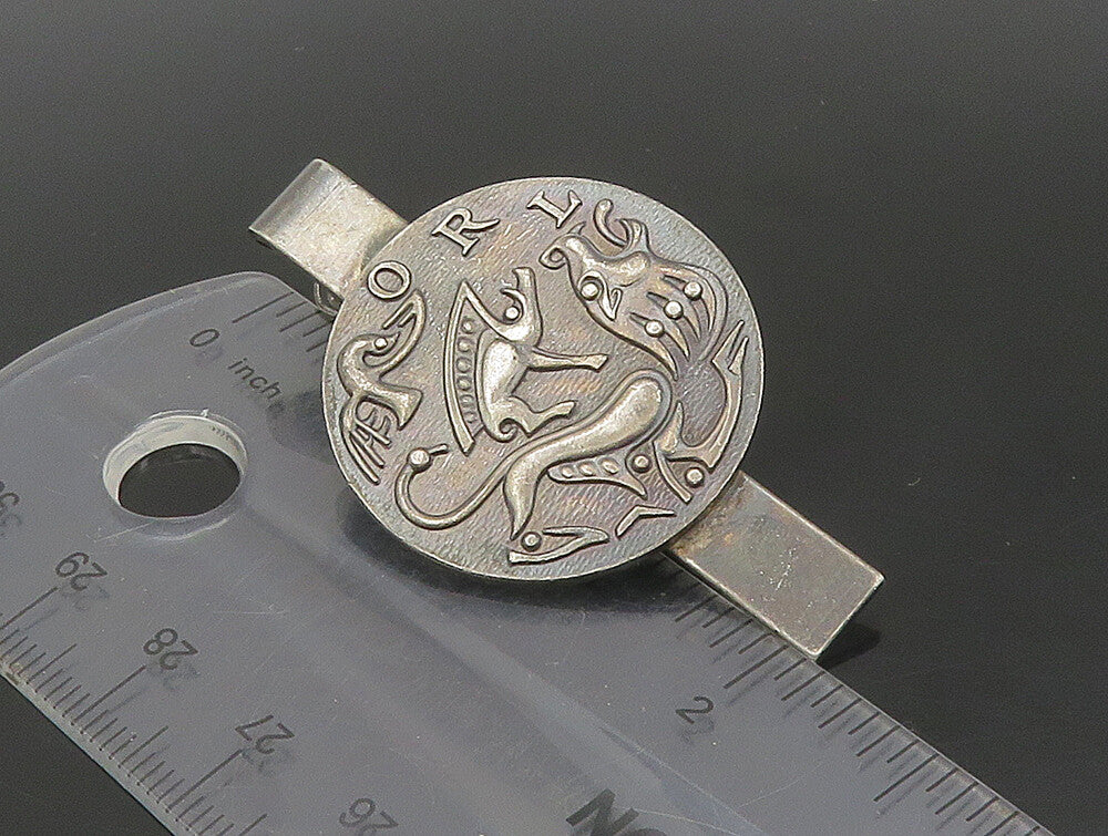 925 Sterling Silver  Vintage Antique ORL Animal Symbols Tie Clip  TR3256
