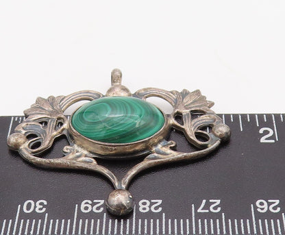 925 Sterling Silver Vintage Pendant TERNER Floral Oval Malachite Heart  PT23493