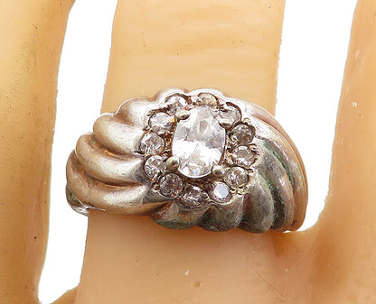 925 Sterling Silver  Vintage Topaz Floral Style Fluted Band Ring Sz 10  RG7202