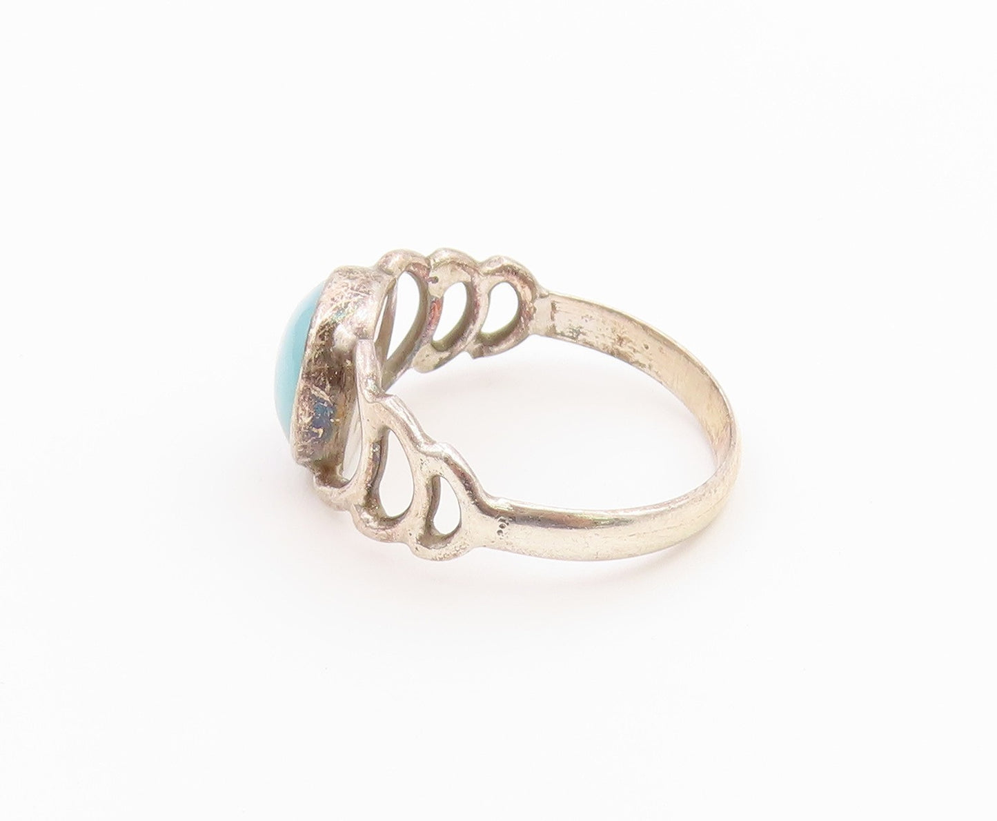 925 Sterling Silver Vintage Ring Larimar Open Wave Cutout Band  Sz 6.5  RG36810