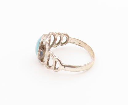 925 Sterling Silver Vintage Ring Larimar Open Wave Cutout Band  Sz 6.5  RG36810