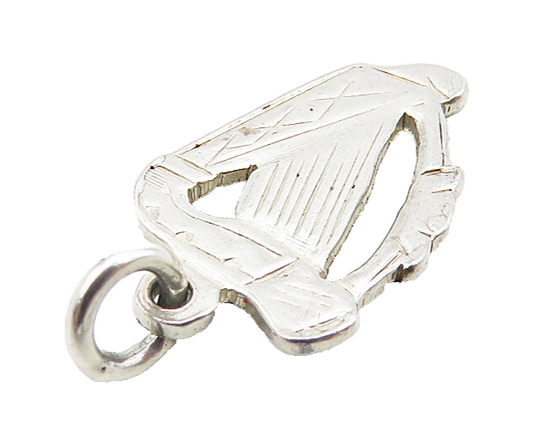 925 Sterling Silver  Vintage Petite Harp Musical Instrument Pendant  PT6821