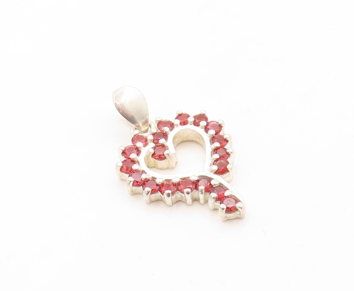 925 Sterling Silver Vintage Pendant Cutout Red Topaz Border Heart  PT23602