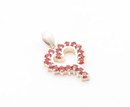 925 Sterling Silver Vintage Pendant Cutout Red Topaz Border Heart  PT23602