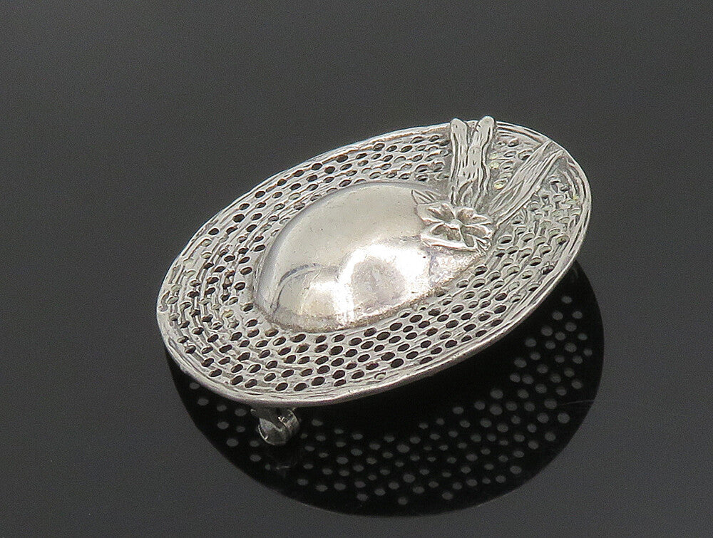 925 Sterling Silver  Vintage Ribbon Bead Ball Holes Cut Out Brooch Pin  BP9477