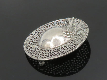 925 Sterling Silver  Vintage Ribbon Bead Ball Holes Cut Out Brooch Pin  BP9477