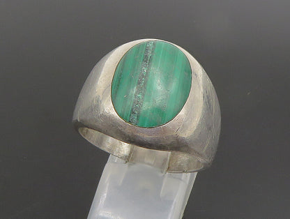 MEXICO 925 Silver  Vintage Inlaid Oval Malachite Dome Ring Sz 12  RG25190