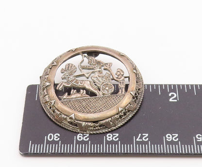 MIDDLE EAST 925 Sterling Silver  Vintage Horse & Carriage Brooch Pin  BP8426