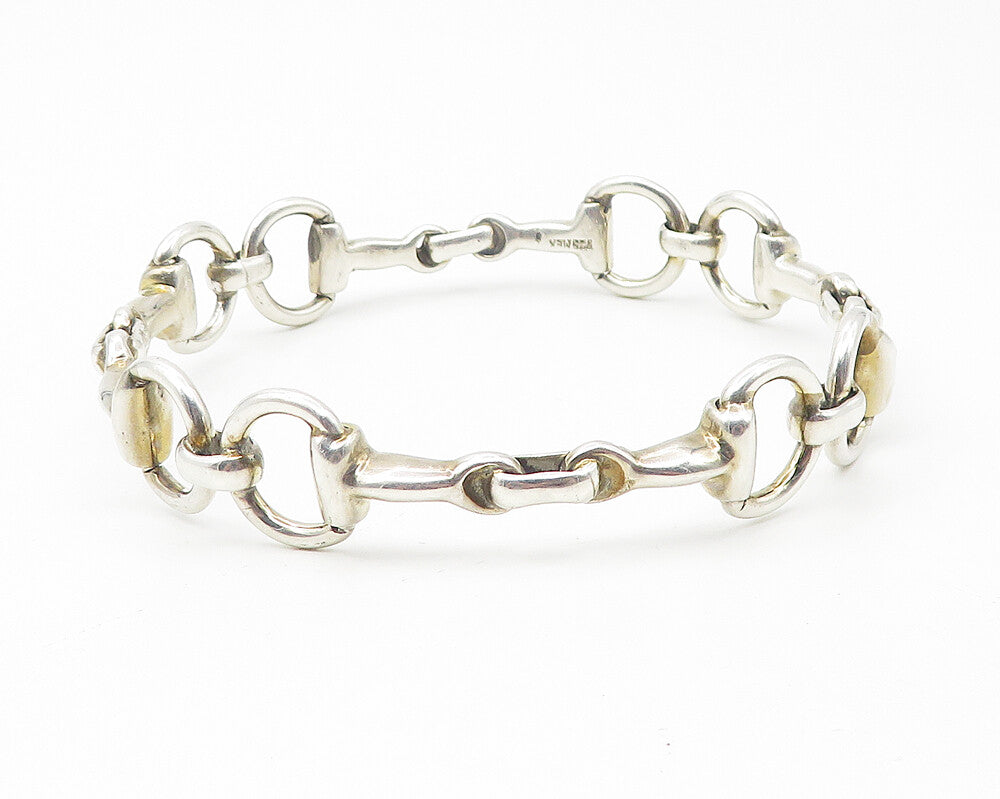 MEXICO 925 Sterling Silver  Vintage Shiny Bar Link Bangle Bracelet  BT4559