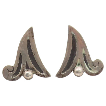 925 Sterling Silver Vintage Earrings TAXCO MEXICO Floral Leaf Screw Back EG14480