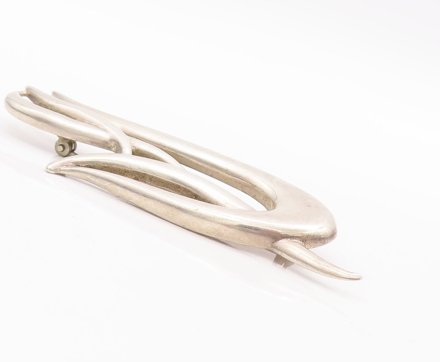 925 Sterling Silver Vintage Brooch Pin Solid Designer Carved Swirls  BP10997