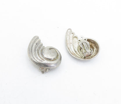 925 Sterling Silver  Vintage Fluted Wing Design Non Pierce Earrings  EG2141