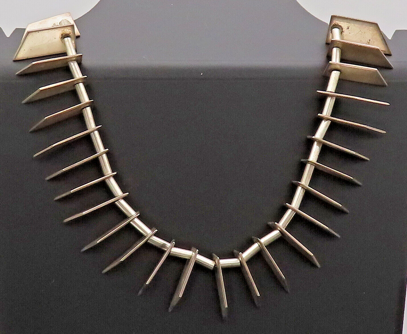 925 Sterling Silver Vintage Necklace Brutalist  Pointed Plate Solid Link  NE4230