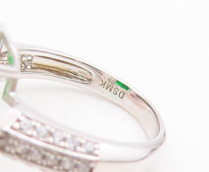 925 Sterling Silver Vintage Ring Rectangle Cut Peridot Triangle CZ Sz 7  RG29020