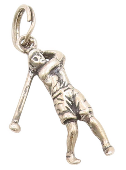 925 Sterling Silver Vintage Pendant 3D Etched Golf Sport Swing Charm  PT25125