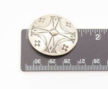 NAVAJO 925 Silver Vintage Ancient Etched Work Round Button Cover  TR3574