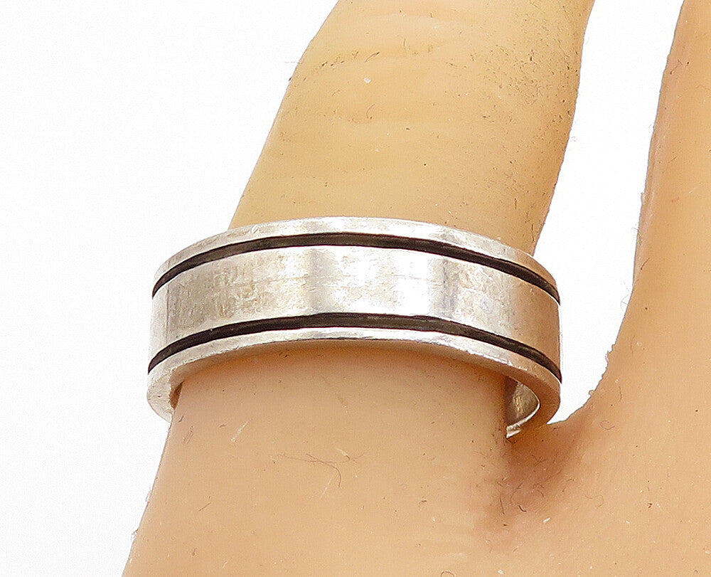 MEXICO 925 Silver  Vintage Linear Etched Round Shiny Band Ring Sz 9.5  RG6948