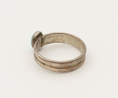 NAVAJO 925 Silver  Vintage Minimalist Turquoise Ribbed Ring Sz 8.5  RG26507